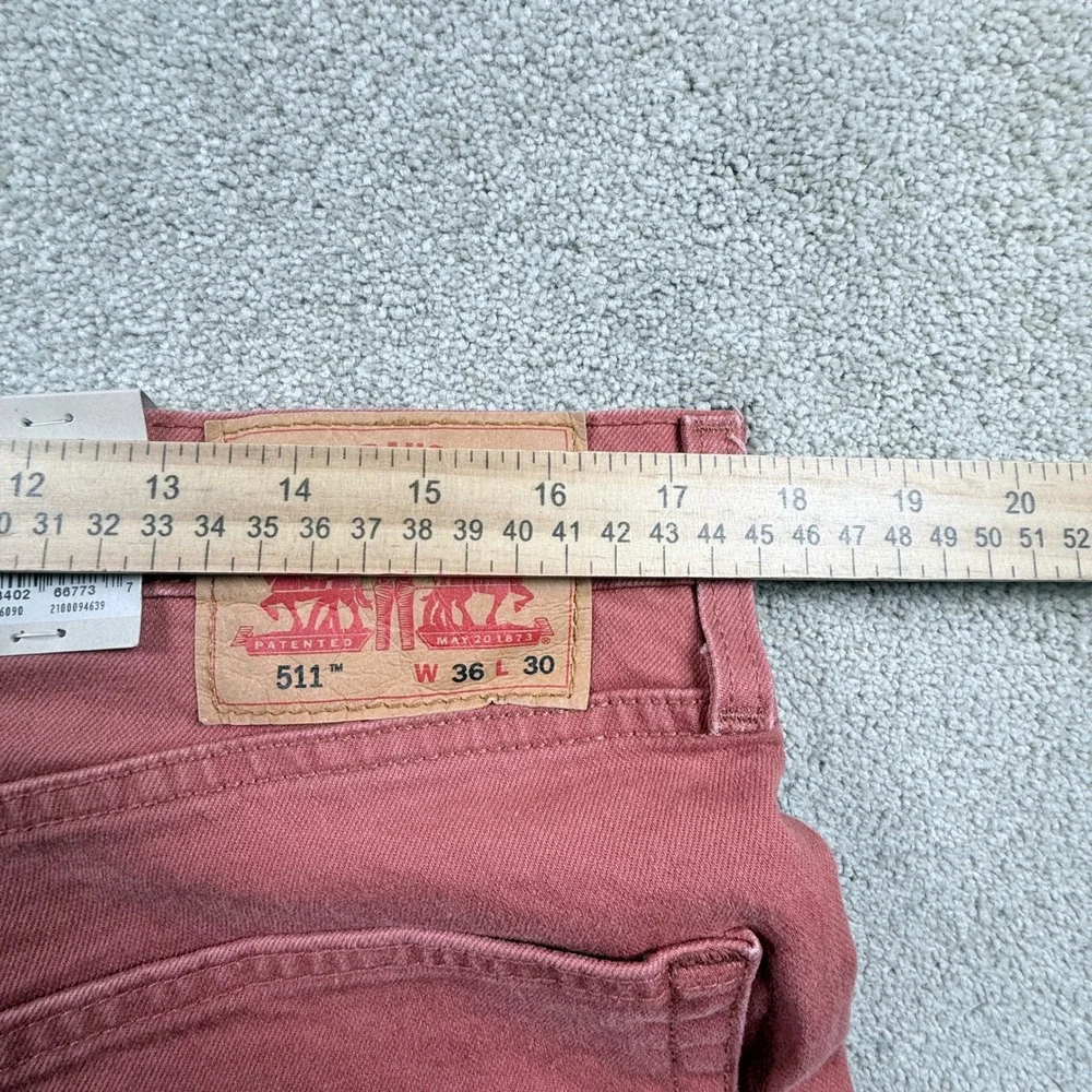 Levi's 511 Slim Jeans Mens 36x30 Pink NWT Stretch Denim Pants 04511-6090
